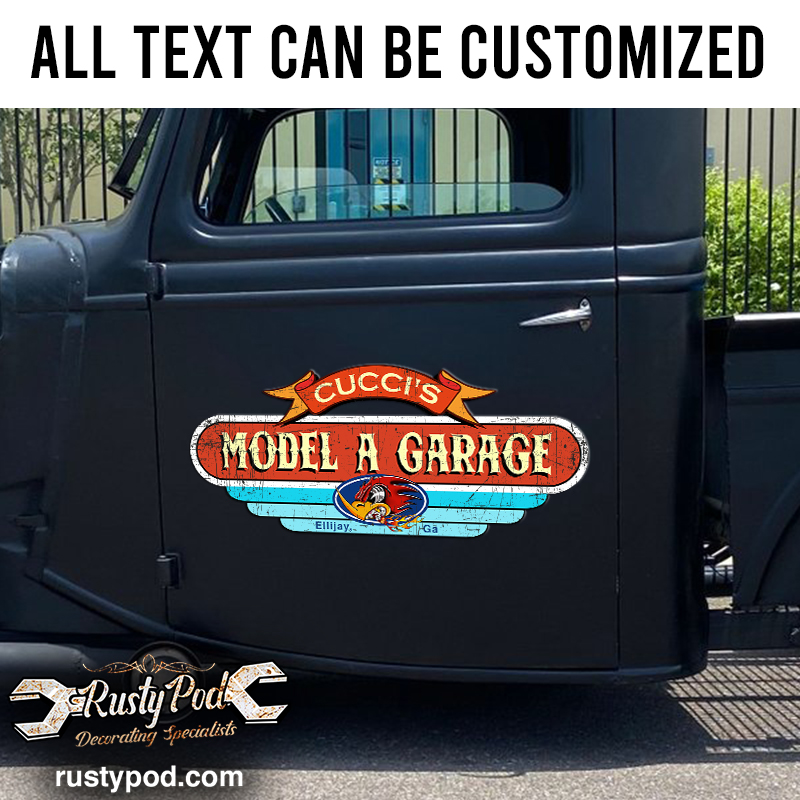 personalized hot rod garage lettering sticker 10998